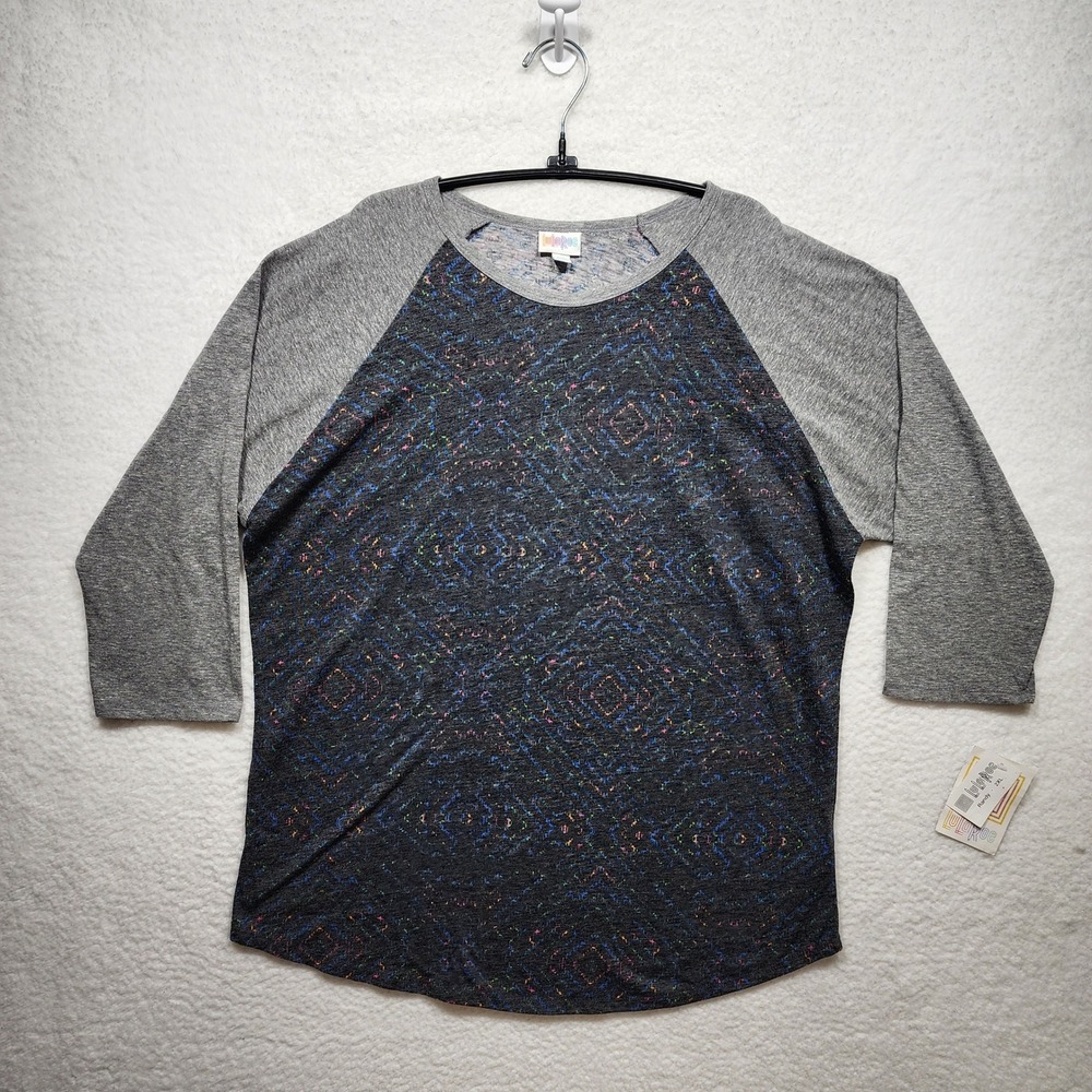 LuLaRoe Randy Tee 2XL Womens Gray Geometric Diamond Raglan 3/4 Sleeve Shirt NWT